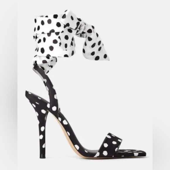 ZARA Polka Dot Stiletto Heels with Ribbon Tie Ankle Strap. EU size 42 - Picture 1 of 13